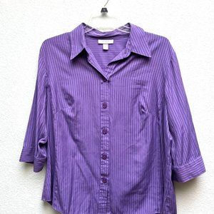 Dress Barn Woman Purple Blouse with Thin Black Vertical Stripes Sz 22-24